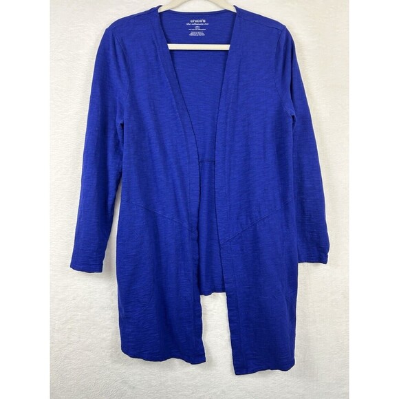 Chico's Royal Blue Cardigan 1 M (8- 10)‎ Ultimate Tee Cotton Modal Open Pockets - Picture 1 of 6